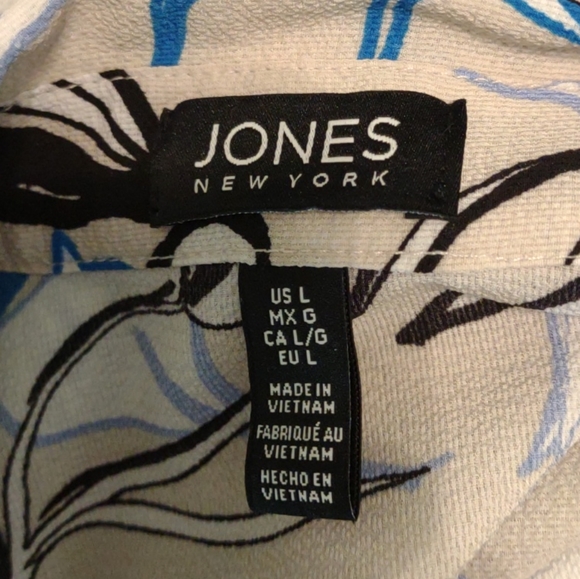 WOMEN'S JONES New York Button Down Blue Floral Multicolor Long Sleeve Blouse Lg - Picture 6 of 7